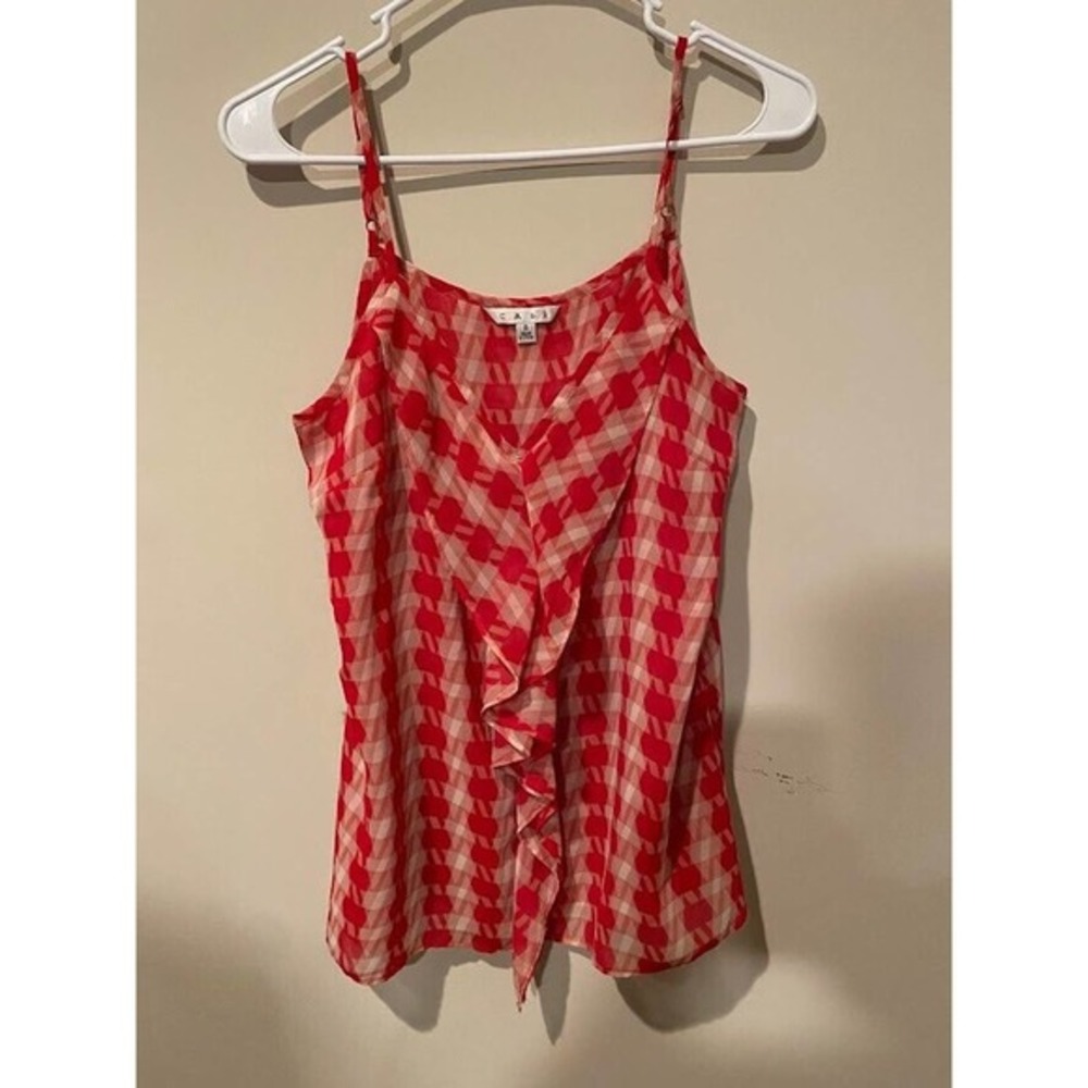 Cabi Flowy Pink Cream Ruffled Cami Top Size Small Style #54077 Adjustable Straps